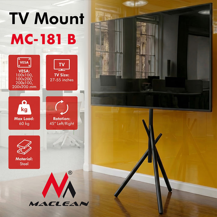 Стойка за телевизор Maclean, 27-55", макс. VESA 200x200, макс. 60 кг, MC-181 B