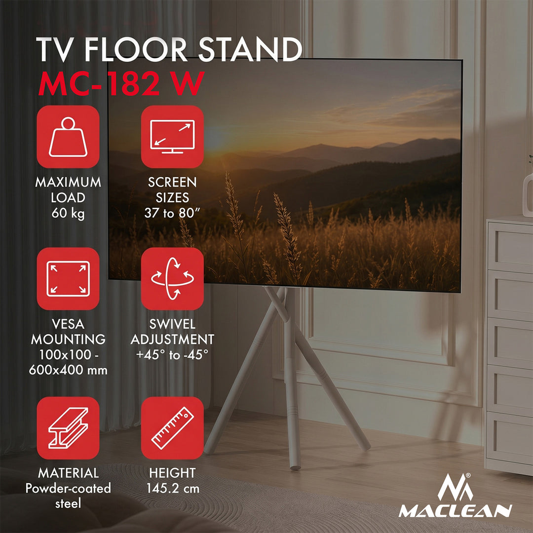 Стойка за телевизор Maclean, 37-80", макс. VESA 600x400, макс. 60 кг, MC-182 W