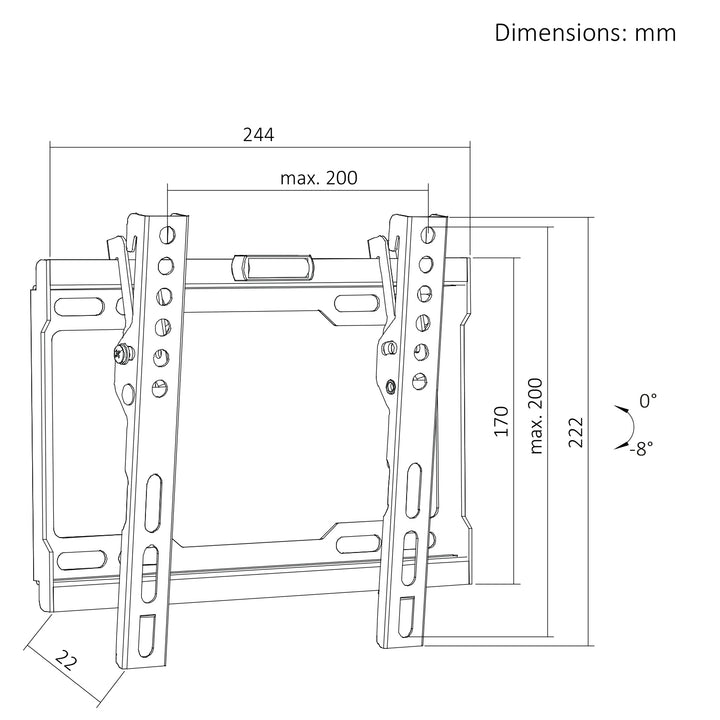 Стойка / закачалка за телевизор Maclean, макс. VESA 200x200, 13-43", до 45 кг, черна, регулиране на наклона 0°~-8°, MC-186