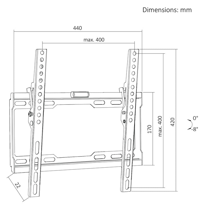 Стойка / закачалка за телевизор Maclean, макс. VESA 400x400, 32-75", до 45 кг, черна, регулиране на наклона 0°~-8°, MC-187