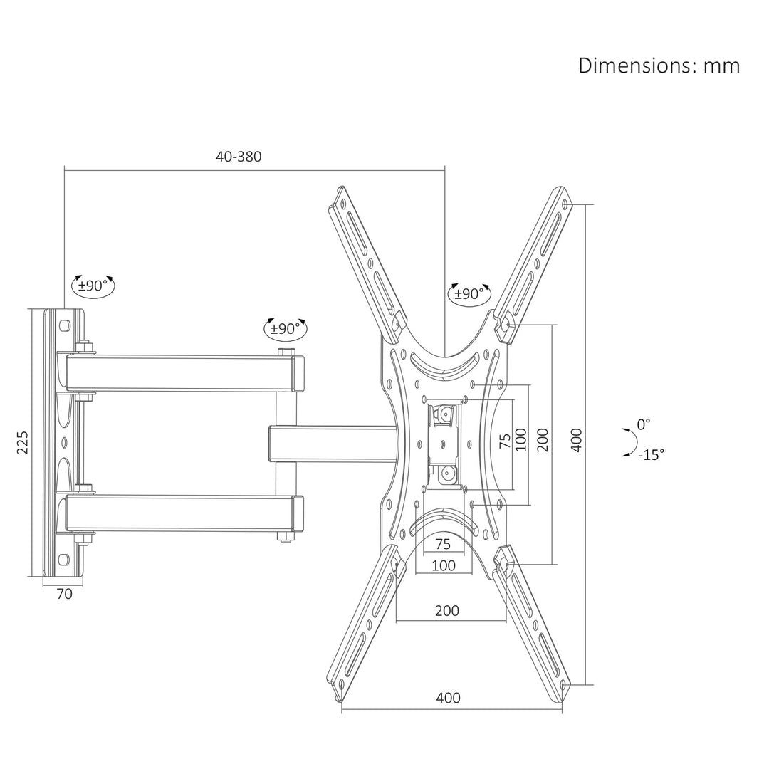 Стойка / закачалка за телевизор Maclean, макс. VESA 400x400, 32-55", до 25 кг, черна, регулиране на наклона 0°~-15° и завъртане +90°~-90°, MC-190