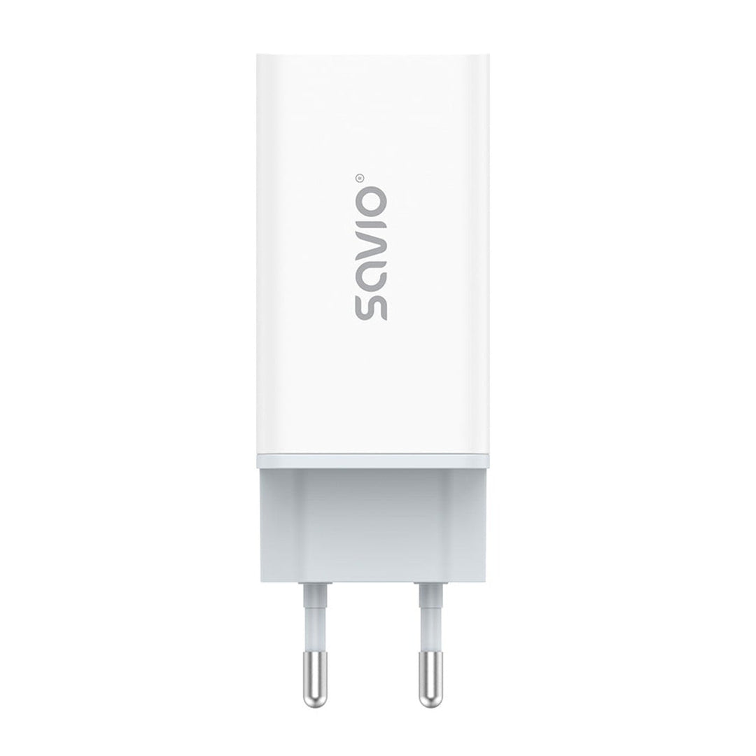 Зарядно устройство Savio, 1x USB-A, 2x USB-C, GaN, 65W, бяло, SAVLA-07