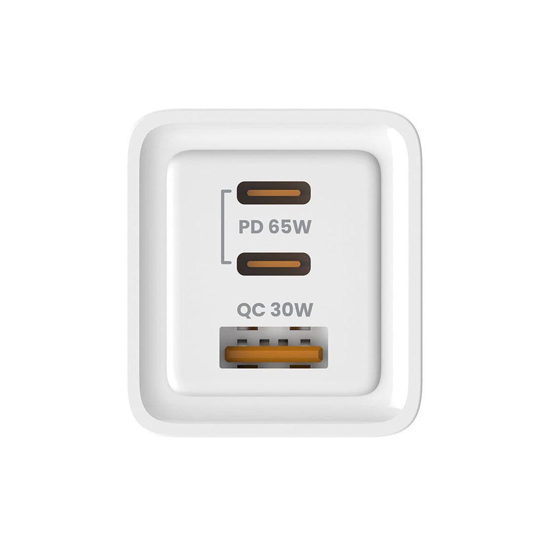 Зарядно устройство Savio, 1x USB-A, 2x USB-C, GaN, 65W, бяло, SAVLA-07