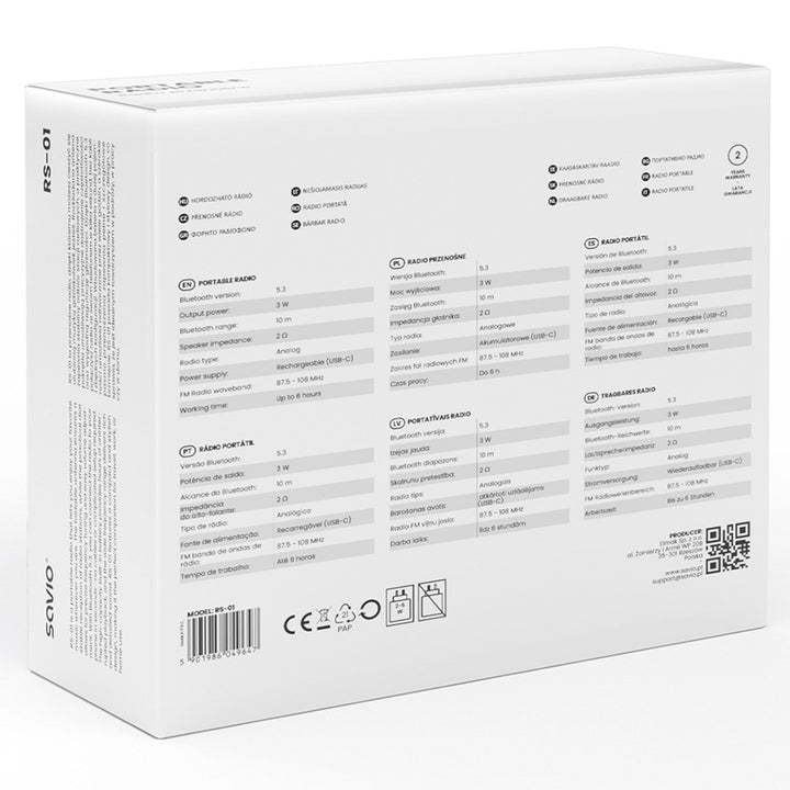 Преносимо FM радио Savio, акумулаторно захранване, Bluetooth, AUX, SAVRS-01
