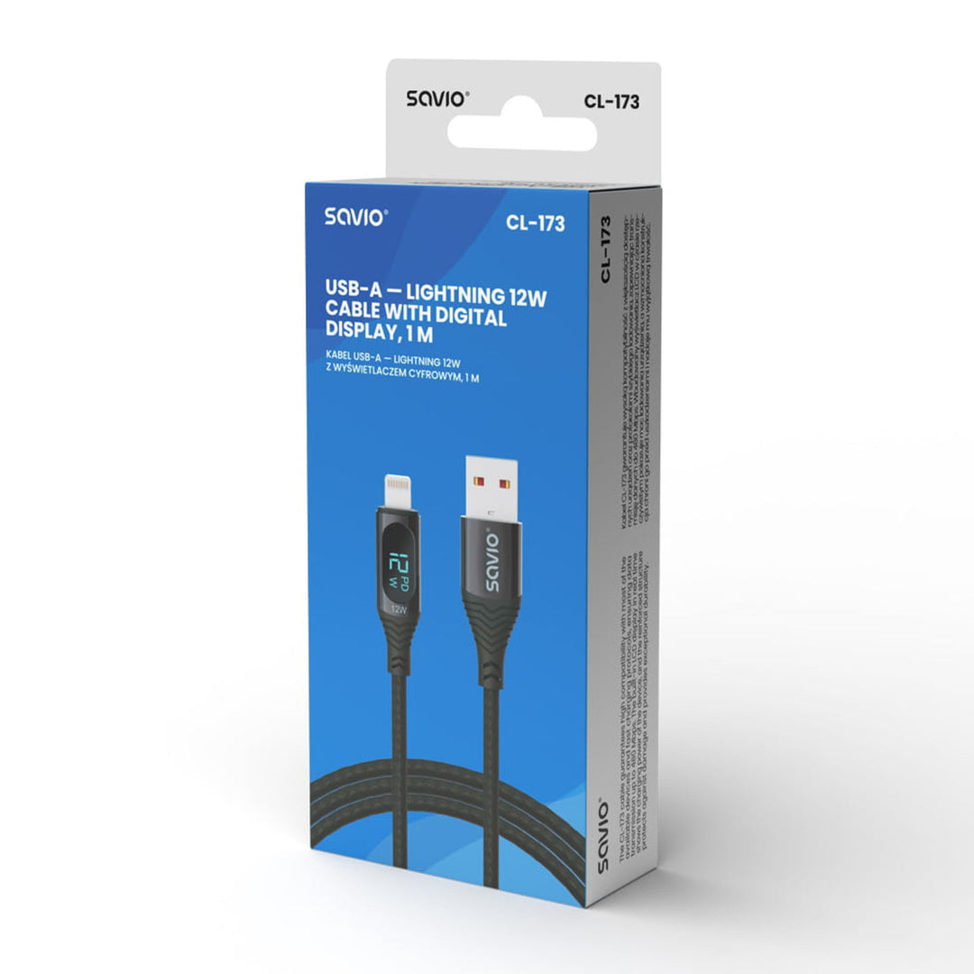 Кабел Savio USB към Lightning, цифров дисплей, дължина 1 м, SAVKABELCL-173