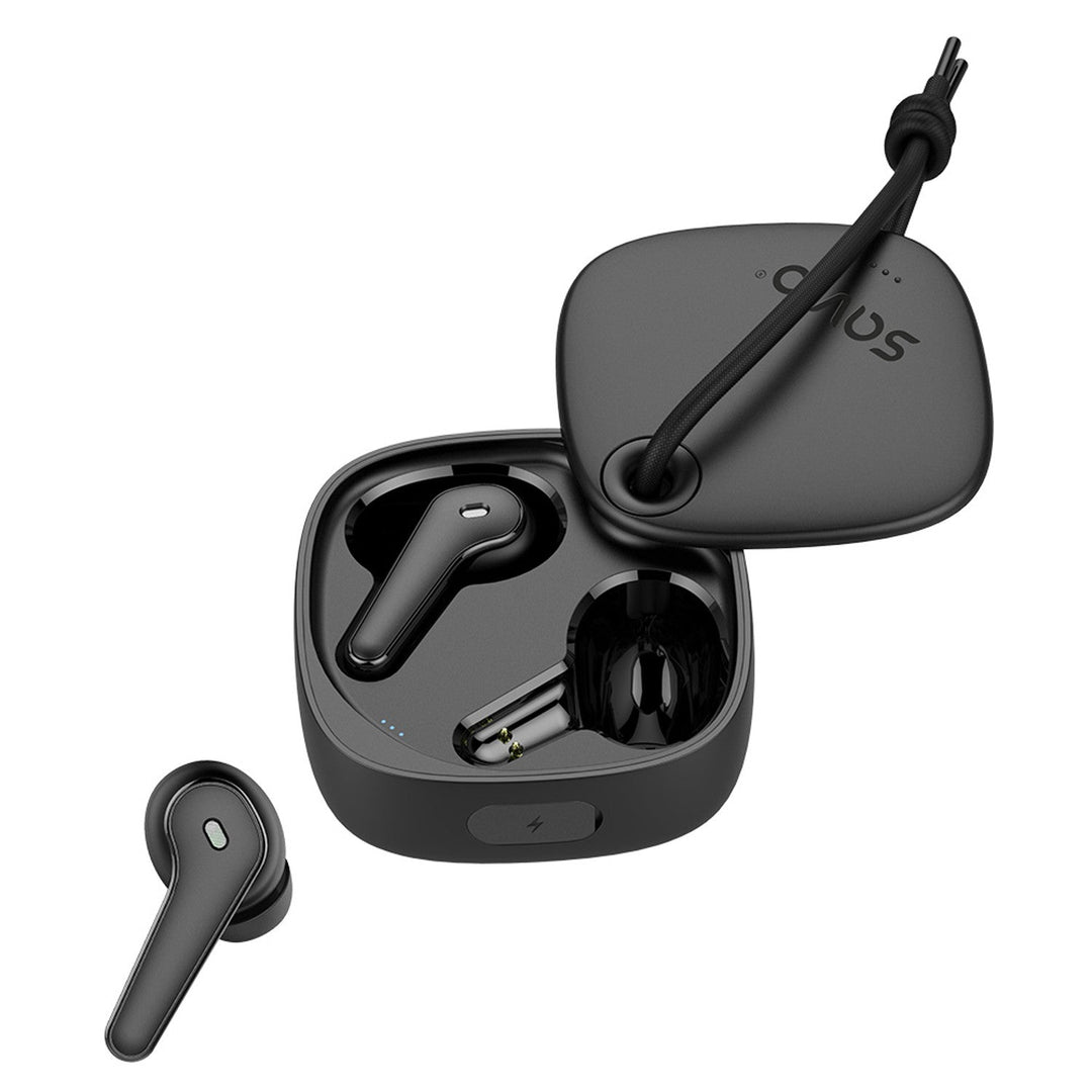 Безжични слушалки Savio, Bluetooth 5.3, ENC, USB-C, черни, SAVSLTWS-11