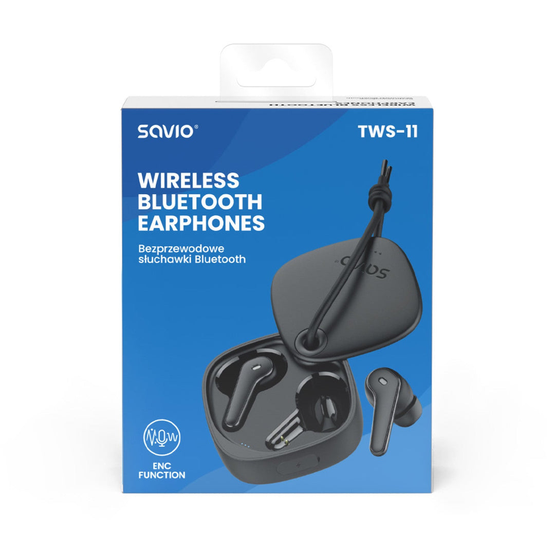 Безжични слушалки Savio, Bluetooth 5.3, ENC, USB-C, черни, SAVSLTWS-11