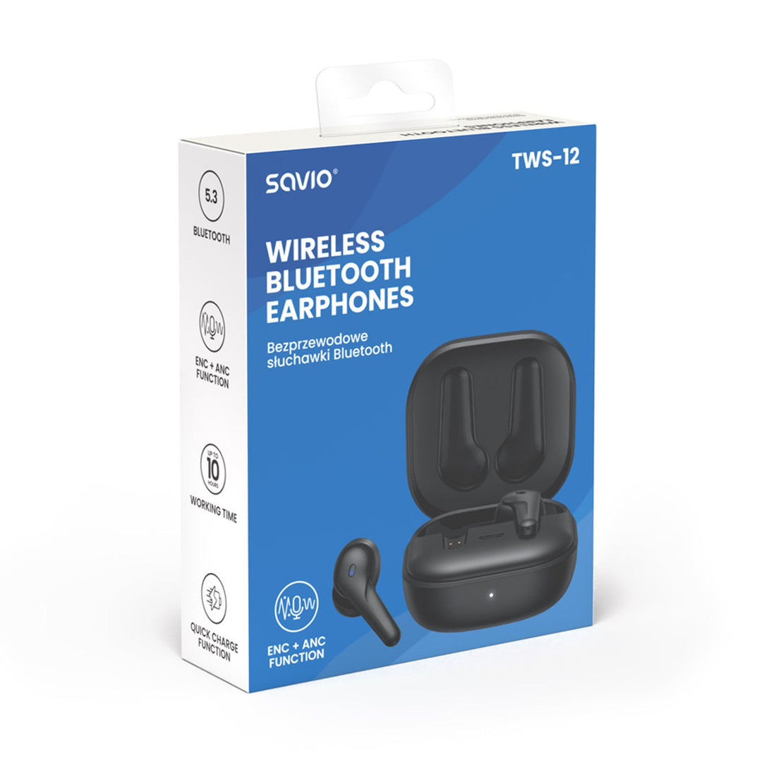 Безжични слушалки Savio, Bluetooth 5.3, ANC, USB-C, черни