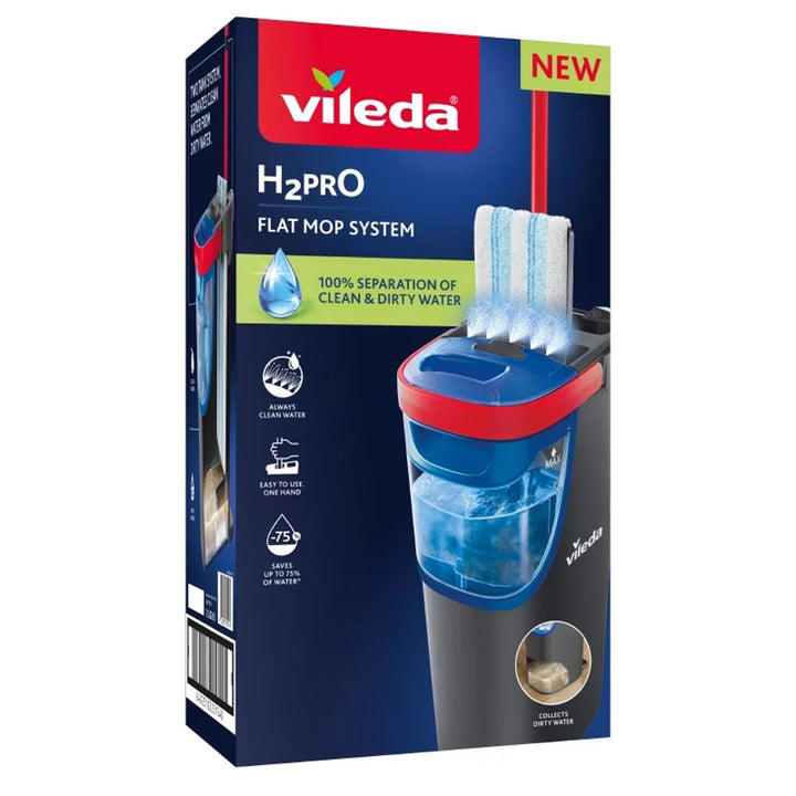 Плоска моп Vileda H2prO, 100% разделяне на чиста и мръсна вода, два резервоара, микрофибърна подложка, 360° накрайник, 175774
