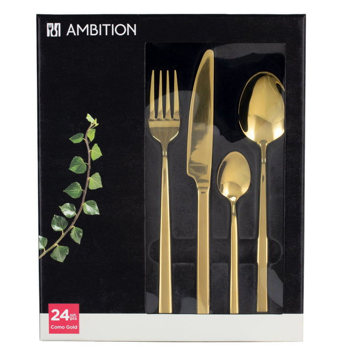 Como Gold 24-компонентен комплект прибори за хранене за 6 души Подаръчна кутия AMBITION