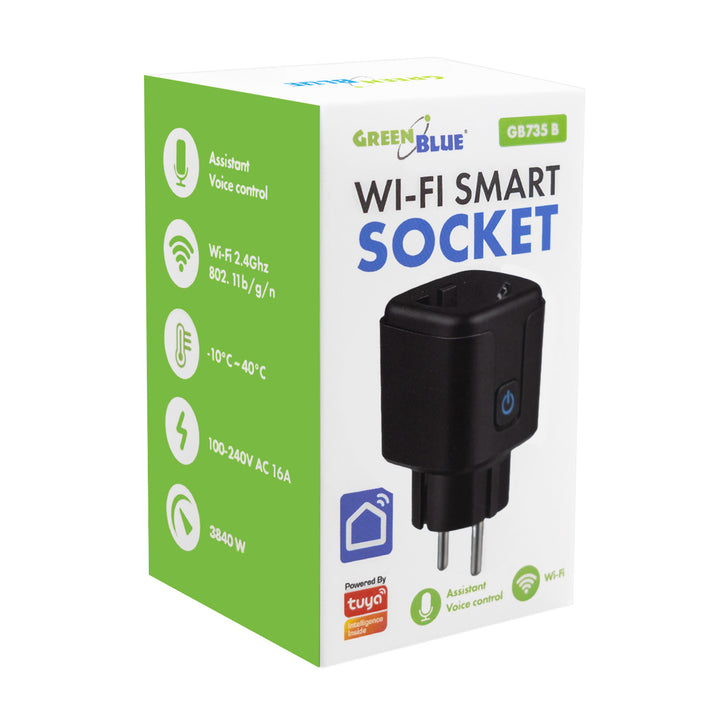 Дистанционно управляема WiFi контактна кутия GreenBlue, Android/iOS/Alexa/Google Home, таймер, ватметър, макс. 16 A/3840 W, GB735 B