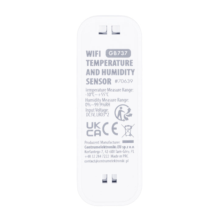 WiFi сензор за температура и влажност GreenBlue, Android/iOS/Alexa/Google Home, 3,0 V DC, LR03x2, GB737