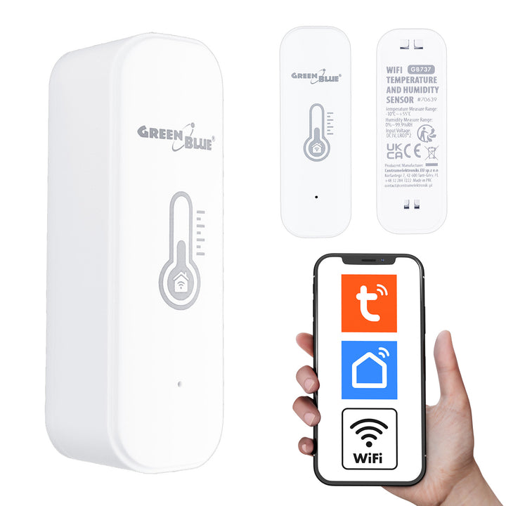 WiFi сензор за температура и влажност GreenBlue, Android/iOS/Alexa/Google Home, 3,0 V DC, LR03x2, GB737