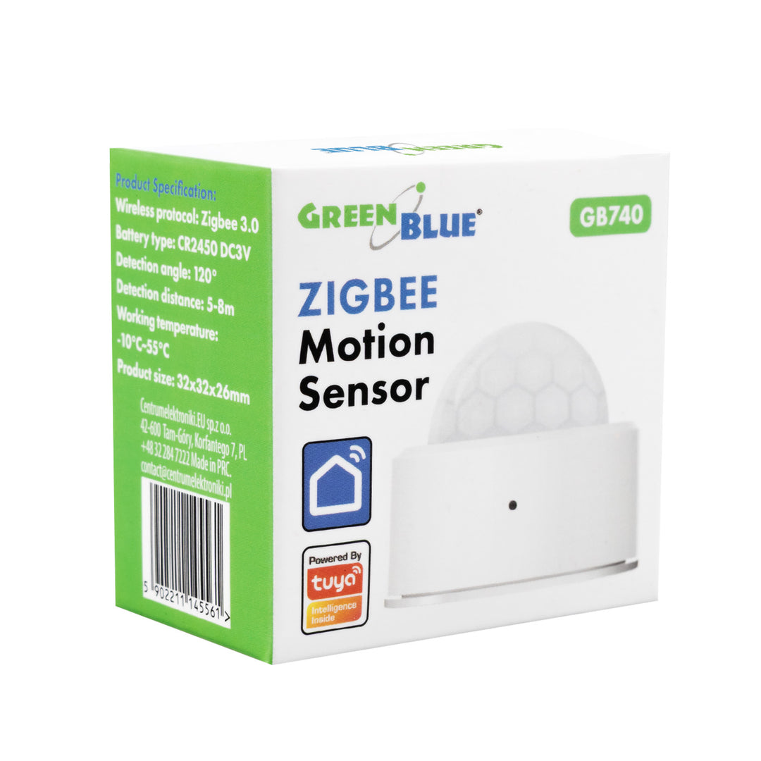 Безжичен датчик за движение Zigbee Tuya GreenBlue, Android/iOS, CR2450 DC 3,0 V, ъгъл на засичане 120° / до 8 м, GB740