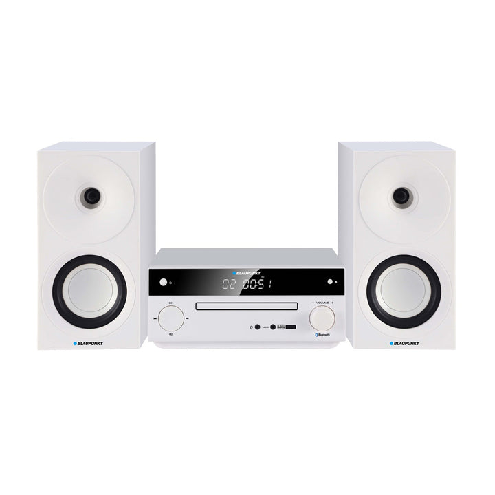 Микросистема Blaupunkt, мощност 150 W, FM радио, AUX гнездо и USB порт, Bluetooth, HDMI вход, часовник с аларма, LED дисплей, бял цвят, MS30.02BT