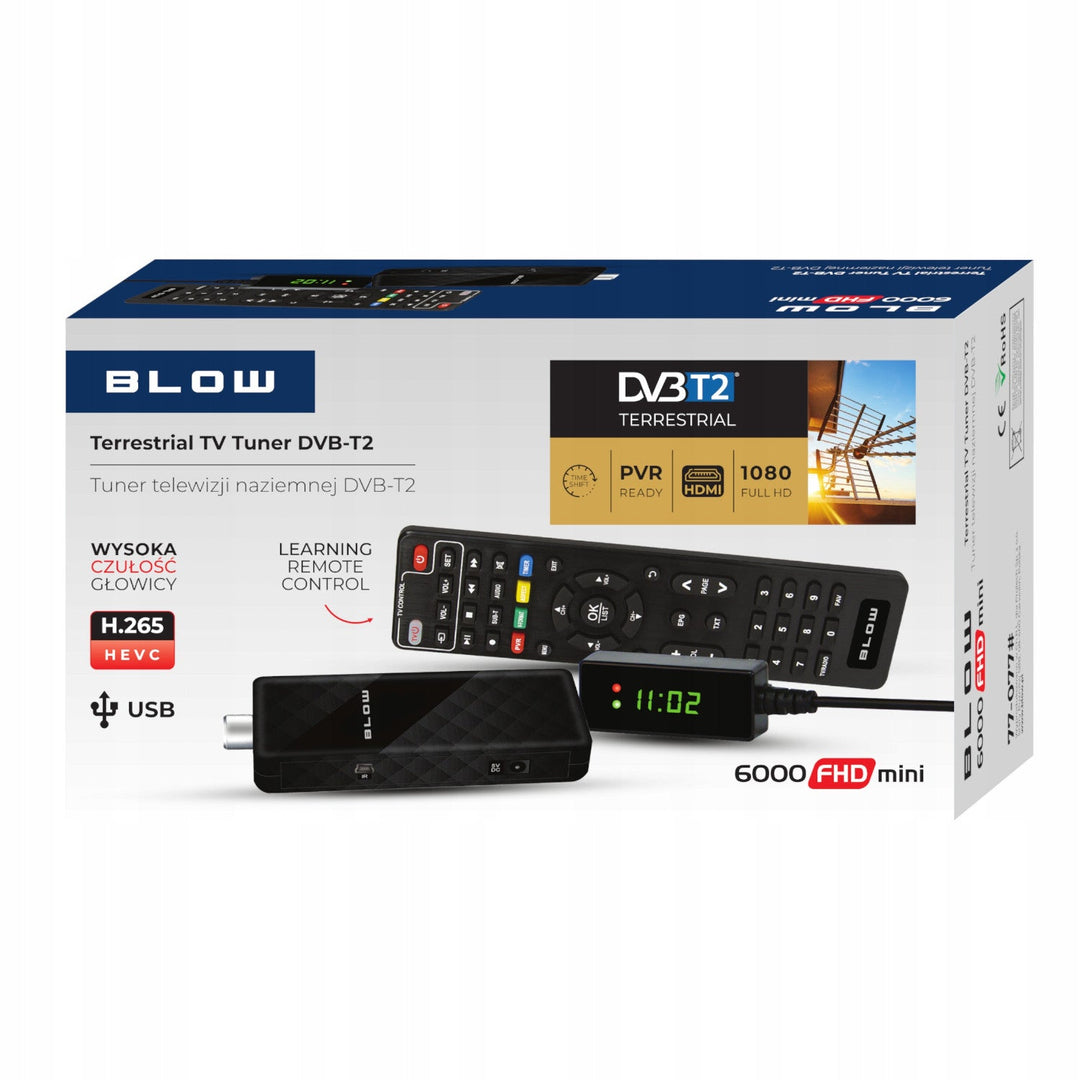 DVB-T/T2 Blow тунер, H.265, 6000FHD, функция Timeshift, многоезичен, функция медия плейър, USB порт, 77-077#