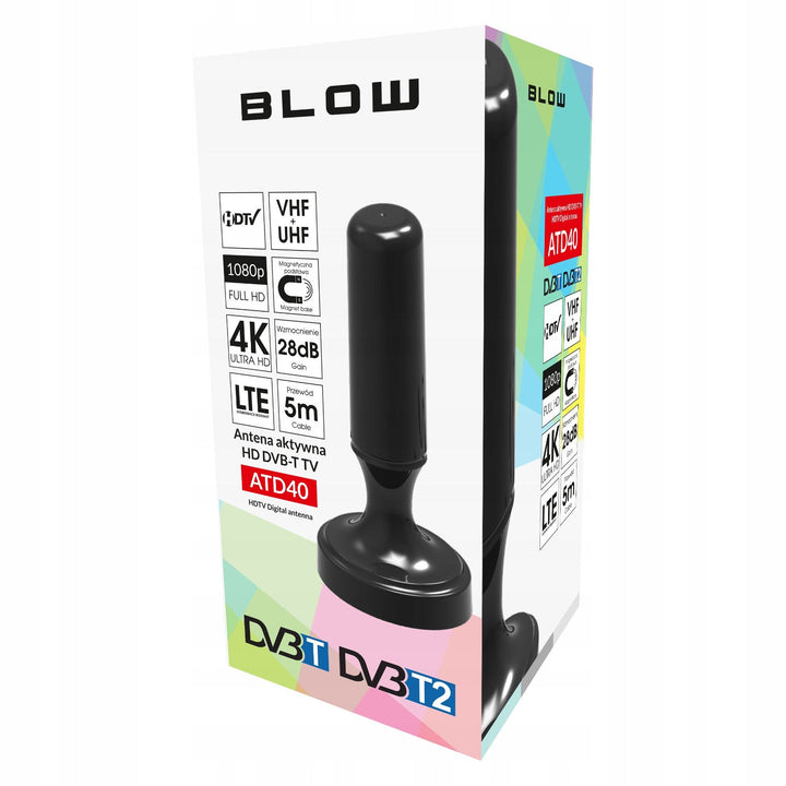 Blow DVB-T антена, активна за вътрешна употреба, 28dB усилване, вграден LTE филтър, приемане в обхвата 168-790 MHz, 21-040#