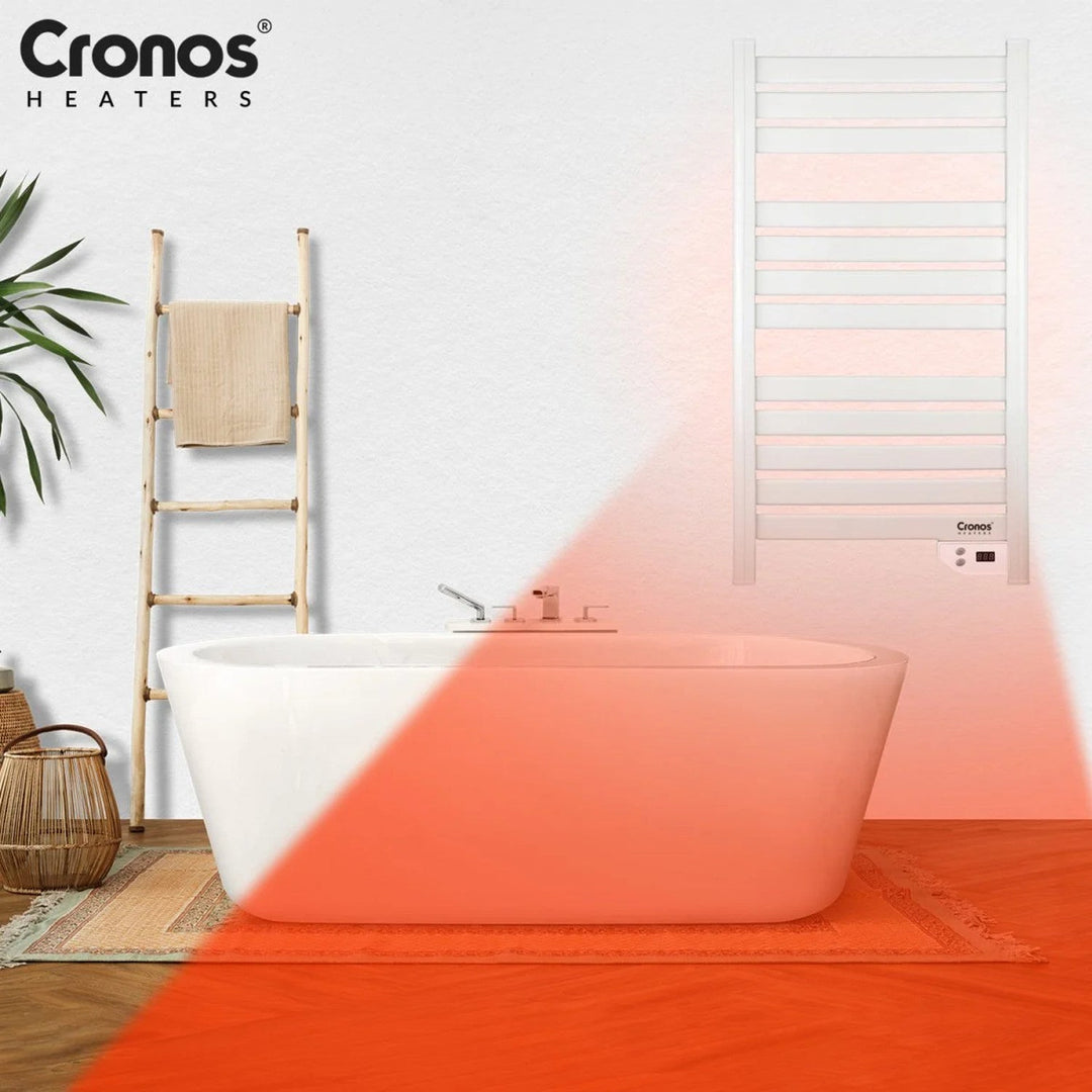 Електрически нагревател за баня Cronos, мощност 500 W, отоплява помещения до 6 м², LCD дисплей, функции AUTO, TIMER и откриване на отворени прозорци, TW-500