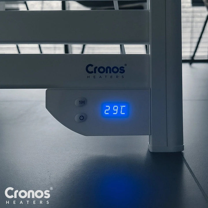 Електрически нагревател за баня Cronos, мощност 500 W, отоплява помещения до 6 м², LCD дисплей, функции AUTO, TIMER и откриване на отворени прозорци, TW-500
