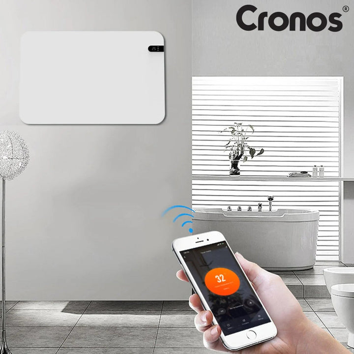 Електрически нагревател Cronos, бял, мощност 450 W, отоплява помещения до 14 м², вграден термостат, дистанционно управление, функция за откриване на отворен прозорец, включени крачета, WFH-450TW