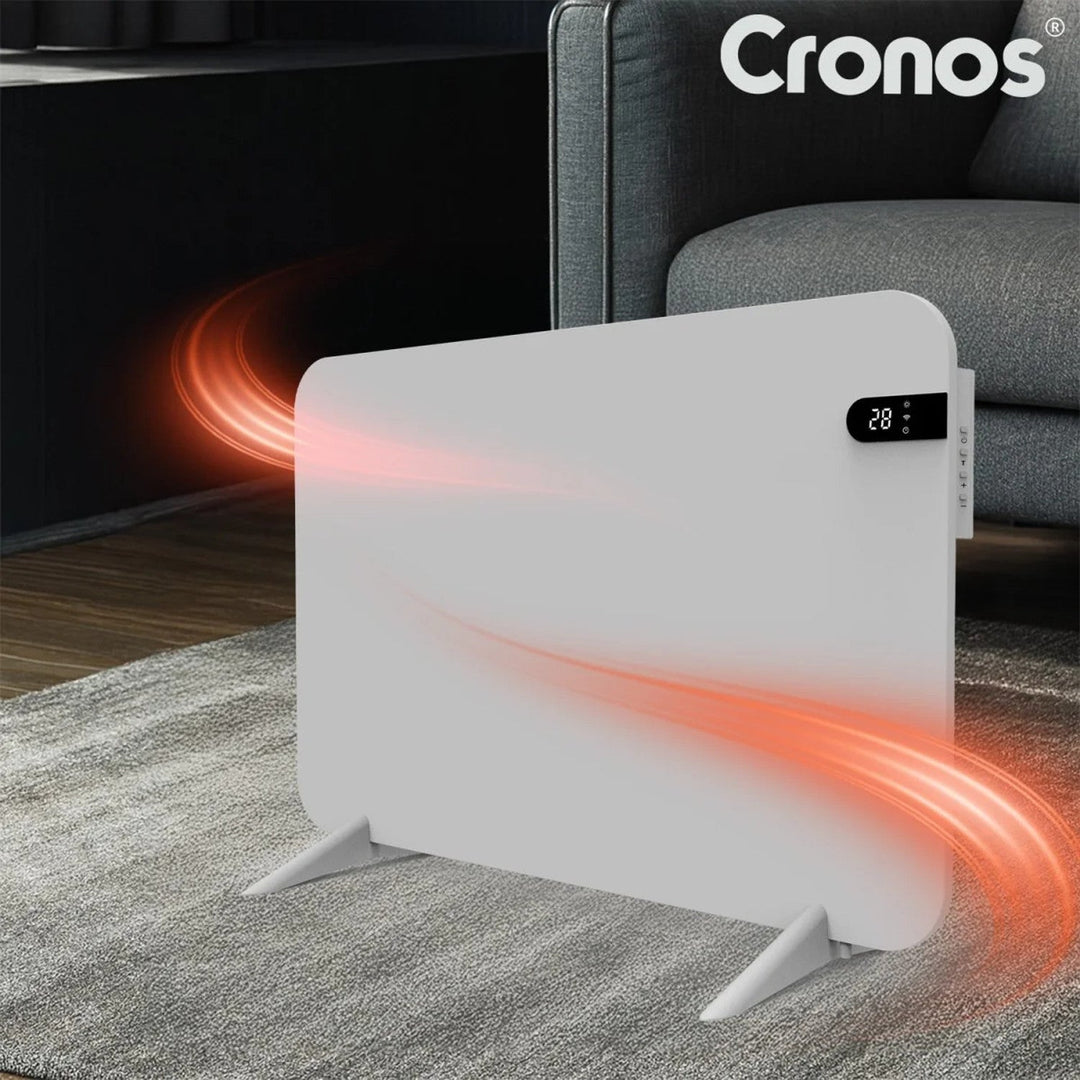 Електрически нагревател Cronos, бял, мощност 450 W, отоплява помещения до 14 м², вграден термостат, дистанционно управление, функция за откриване на отворен прозорец, включени крачета, WFH-450TW