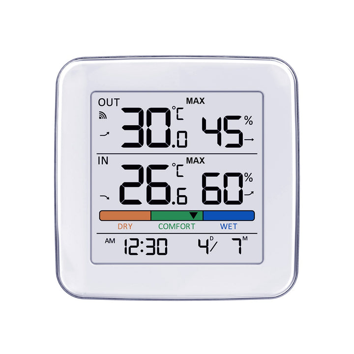 Безжична метеорологична станция GreenBlue, температура + влажност IN/OUT, часовник + аларма + дата, °C / °F по избор, обхват до 60 м, GB169, 4x AAA батерия