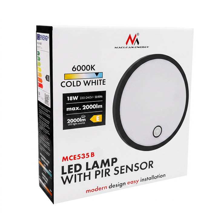 LED лампа с датчик за движение Maclean, PIR датчик, черна, 10 W/15 W/18 W, IP65, възможност за промяна на цветовата температура 3000/4000/6000 K, MCE535 B