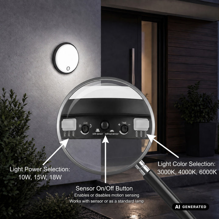 LED лампа с датчик за движение Maclean, PIR датчик, черна, 10 W/15 W/18 W, IP65, възможност за промяна на цветовата температура 3000/4000/6000 K, MCE535 B