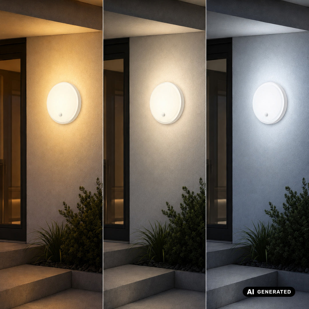LED лампа с датчик за движение Maclean, PIR датчик, бяла, 10 W/15/18 W, IP65, възможност за промяна на цветовата температура 3000/4000/6000 K, MCE535 W