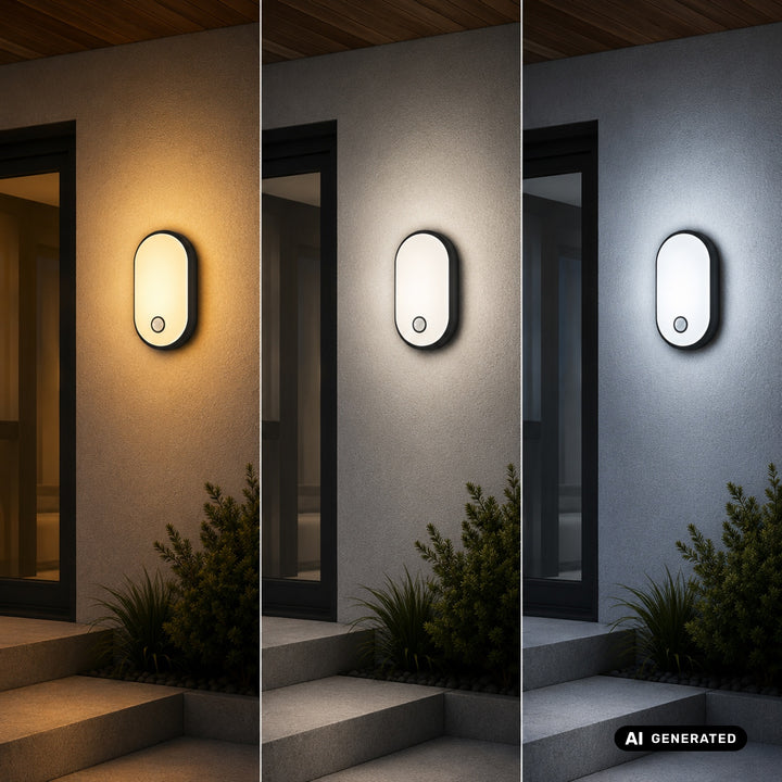LED лампа с датчик за движение Maclean, PIR датчик, черна, 10 W/15/18 W, IP65, възможност за промяна на цветовата температура 3000/4000/6000 K, MCE534 B