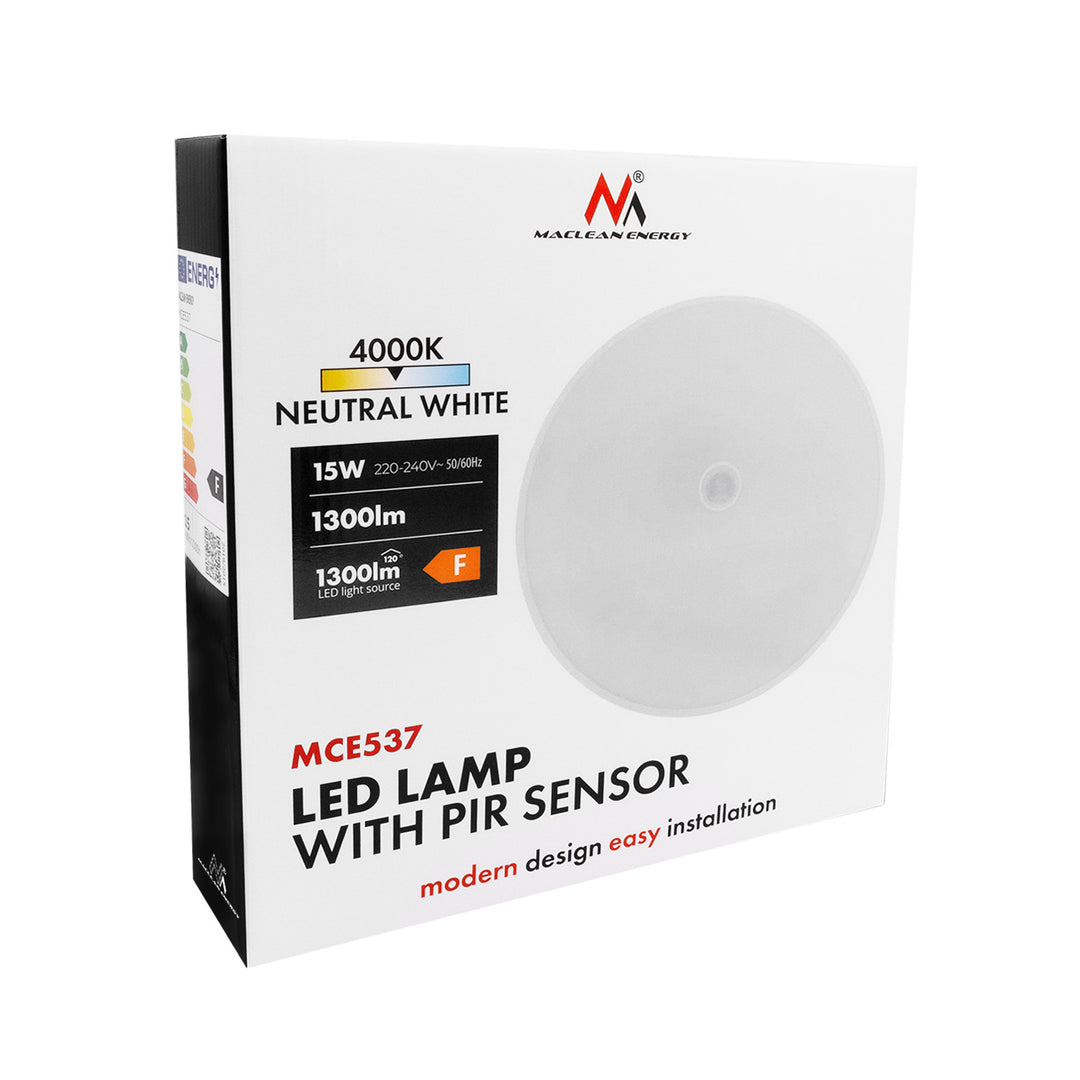 LED лампа с PIR сензор Maclean, за монтаж на таван, 15 W, 1300 lm, IP54, 220–240 V~ 50/60 Hz, MCE537