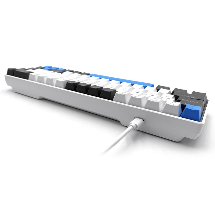RED CORE MX60 - Кратка 60% механична геймърска клавиатура, безшумни механични превключватели RED, цветна подсветка, 68 клавиша, USB-C. Цвят: бял/син. Mediatech
