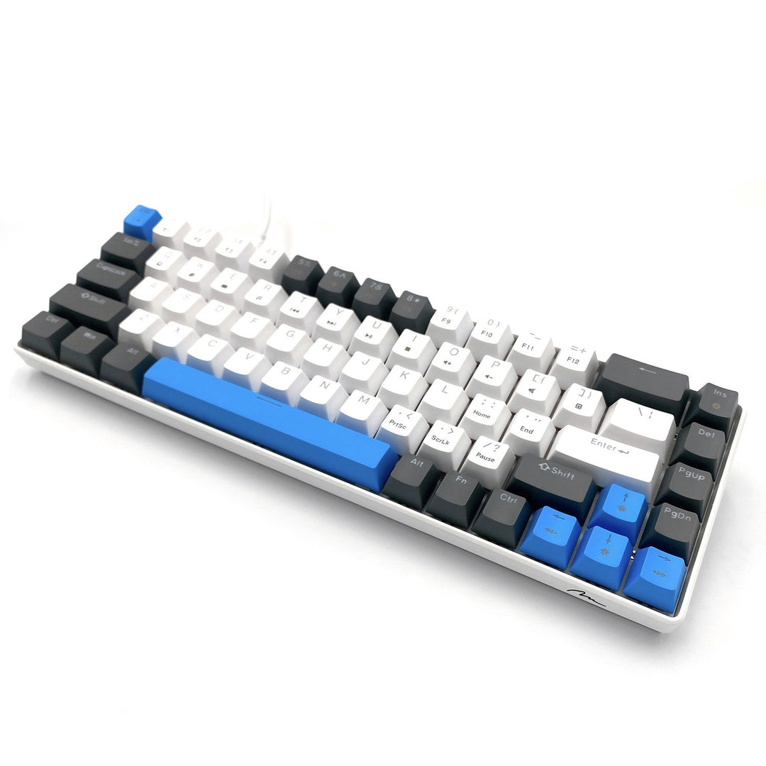 RED CORE MX60 - Кратка 60% механична геймърска клавиатура, безшумни механични превключватели RED, цветна подсветка, 68 клавиша, USB-C. Цвят: бял/син. Mediatech