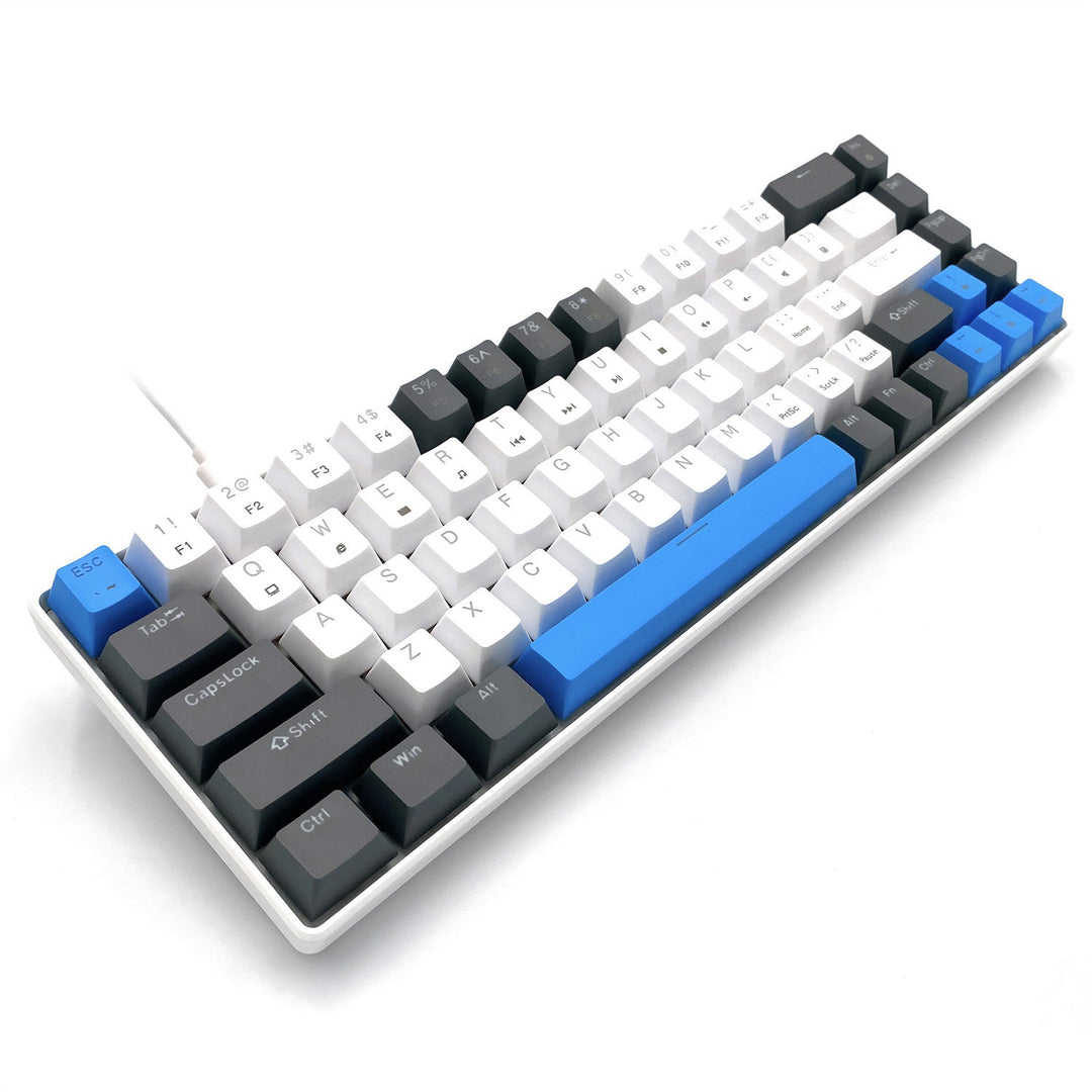 RED CORE MX60 - Кратка 60% механична геймърска клавиатура, безшумни механични превключватели RED, цветна подсветка, 68 клавиша, USB-C. Цвят: бял/син. Mediatech