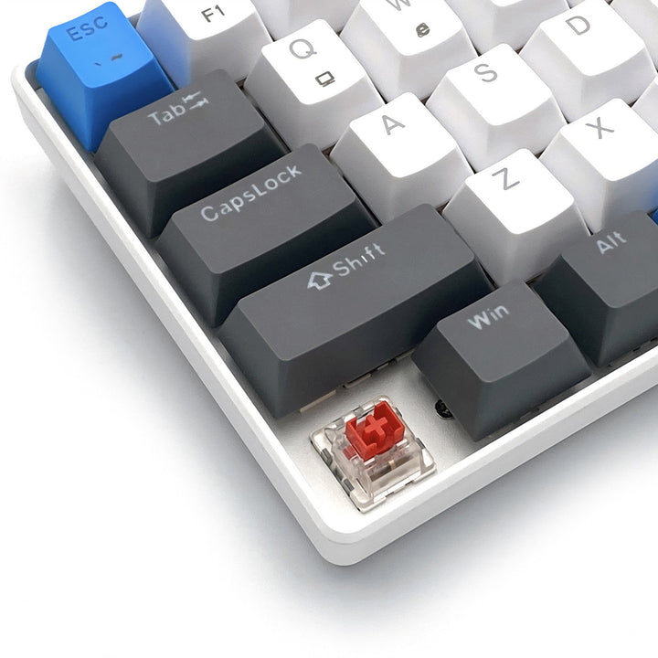 RED CORE MX60 - Кратка 60% механична геймърска клавиатура, безшумни механични превключватели RED, цветна подсветка, 68 клавиша, USB-C. Цвят: бял/син. Mediatech