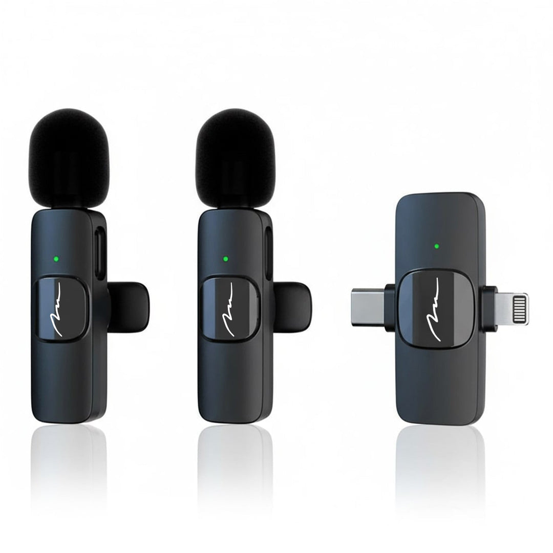 MICRO-MIC DUO – 2x безжичен микрофон за ревера (комплект), с клипс, iOS & Android (OTG), мини, суперчувствителен. USB-C & LIGHTNING, Mediatech