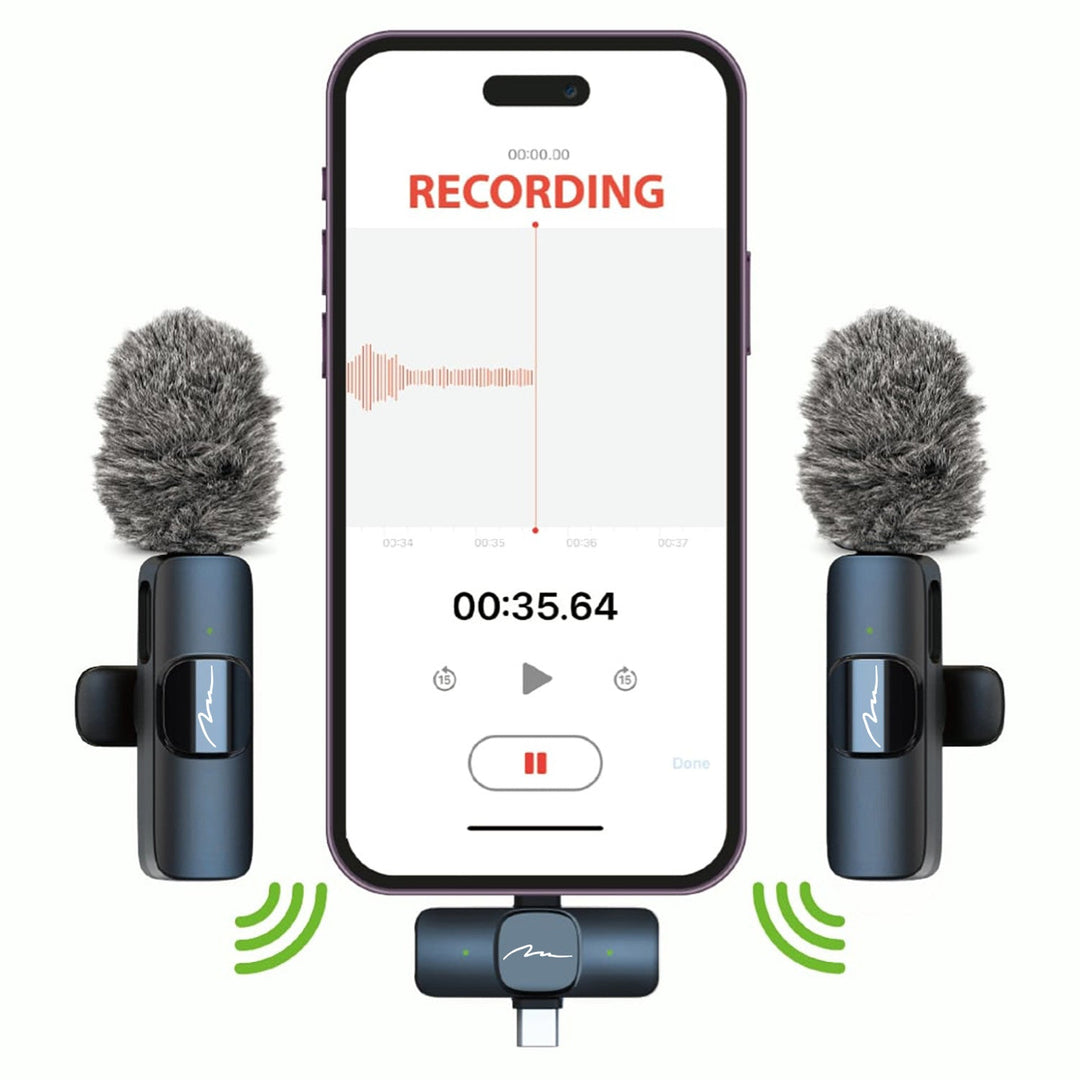 MICRO-MIC DUO – 2x безжичен микрофон за ревера (комплект), с клипс, iOS & Android (OTG), мини, суперчувствителен. USB-C & LIGHTNING, Mediatech