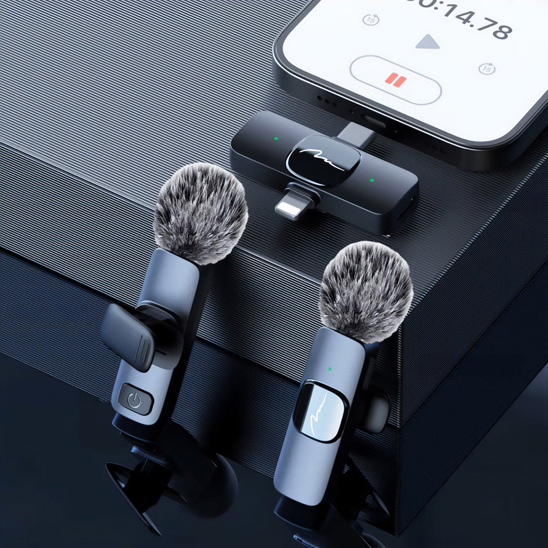 MICRO-MIC DUO – 2x безжичен микрофон за ревера (комплект), с клипс, iOS & Android (OTG), мини, суперчувствителен. USB-C & LIGHTNING, Mediatech