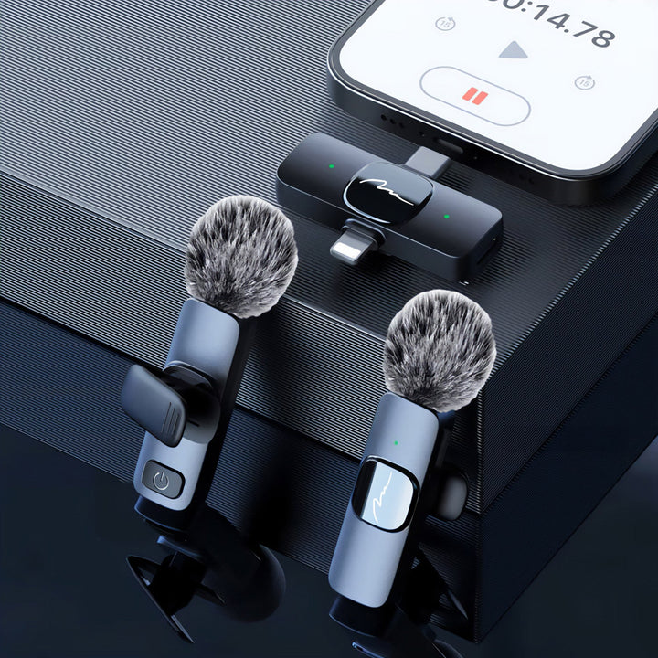 MICRO-MIC DUO – 2x безжичен микрофон за ревера (комплект), с клипс, iOS & Android (OTG), мини, суперчувствителен. USB-C & LIGHTNING, Mediatech