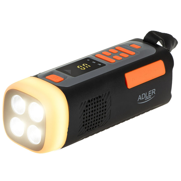 Аварийно радио Adler със соларен панел, ръчна манивела и power bank, Bluetooth 5.0, 4W LED фенер, 4500 mAh, AD 1920