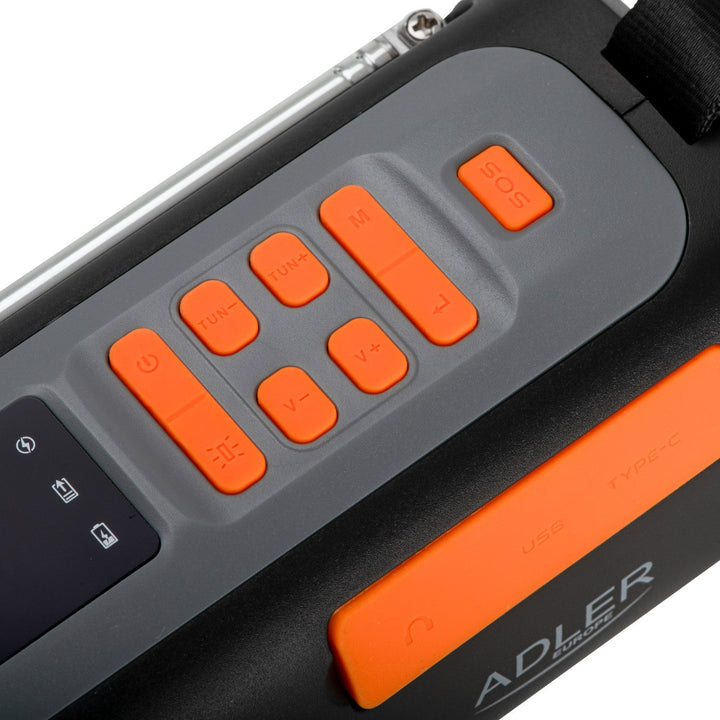 Аварийно радио Adler със соларен панел, ръчна манивела и power bank, Bluetooth 5.0, 4W LED фенер, 4500 mAh, AD 1920
