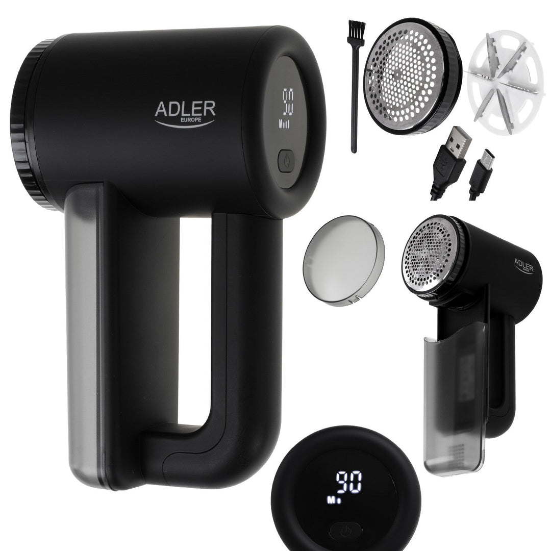 Бръснач за тъкани Adler, LCD дисплей, 3 скорости на работа, черен, AD 9617 черен