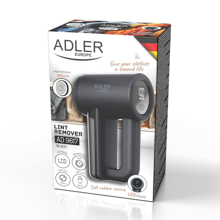 Бръснач за тъкани Adler, LCD дисплей, 3 скорости на работа, черен, AD 9617 черен