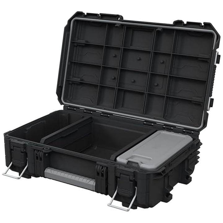 Куфар за инструменти Keter ROC Pro Gear 2.0, товароносимост 36 кг, място за катинар, уплътнение за защита от прах и вода, органайзер с капак в комплекта, възможност за закачане на стена, 256979