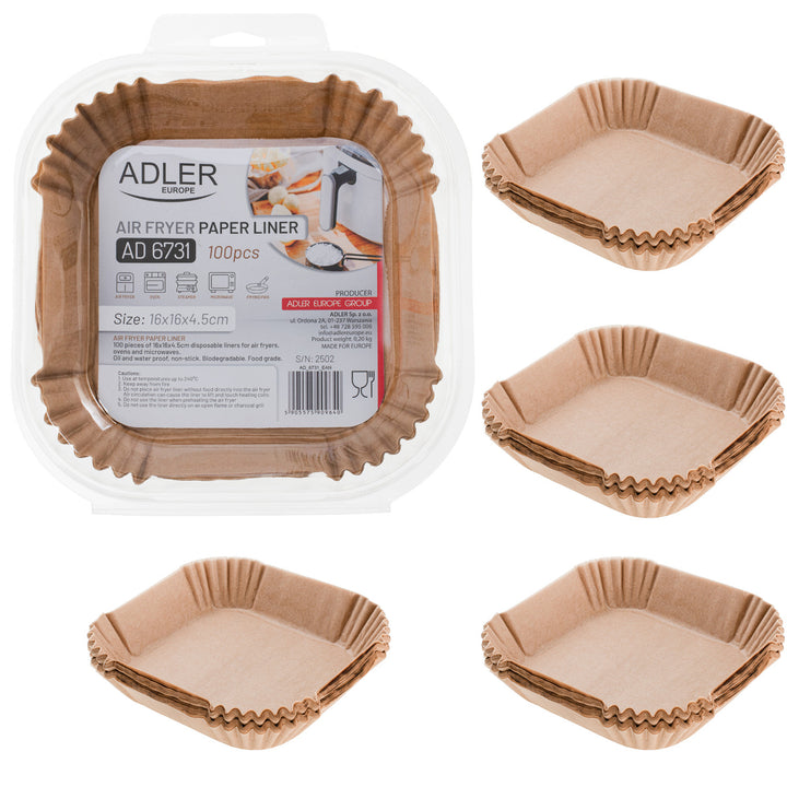 Хартиени вложки за фритюрници, фритюрници с въздух, Adler, 16 cm, до 240°C, биоразградими, 500 броя, AD 6731