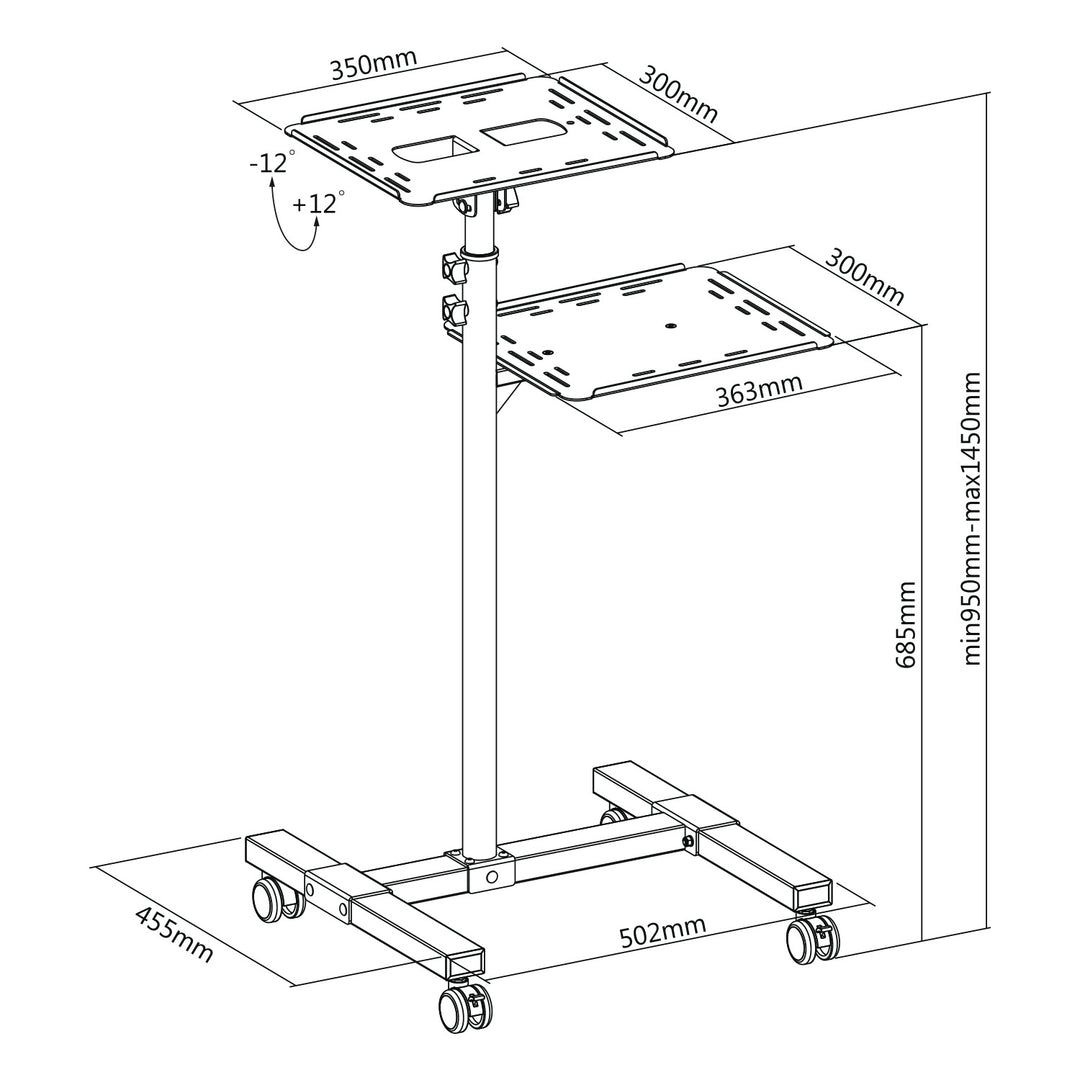 Подвижна маса за проектор/лаптоп Maclean, регулируема, стоманена, макс. 10 кг, MC-207