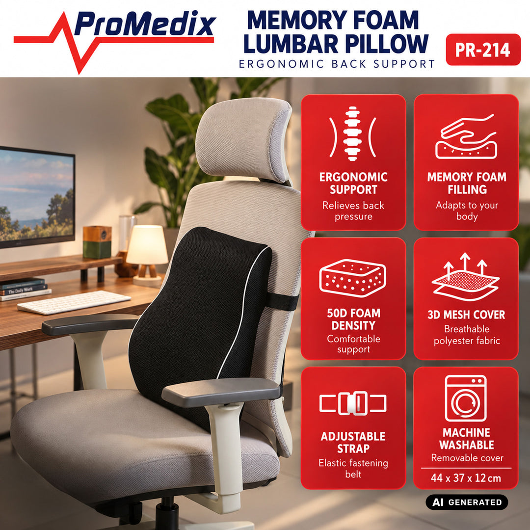 Лумбална възглавница от пяна с памет на формата Promedix, 44x37x12 см, плътност на пяната: 50D, PR-214