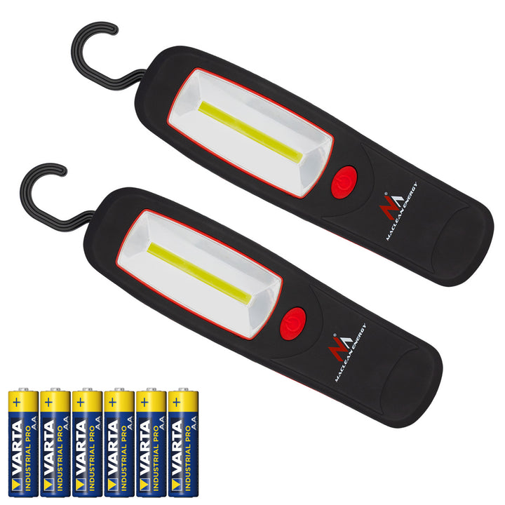 Работна лампа COB LED Maclean, магнит, кука, MCE03, 2 броя + 6 батерии Varta Industrial LR6/AA R-06