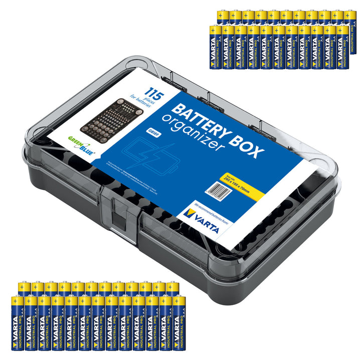 GreenBlue Varta Box GB189 органайзер за батерии + 22x Varta Industrial AA батерии + 25x Varta Industrial AAA батерии