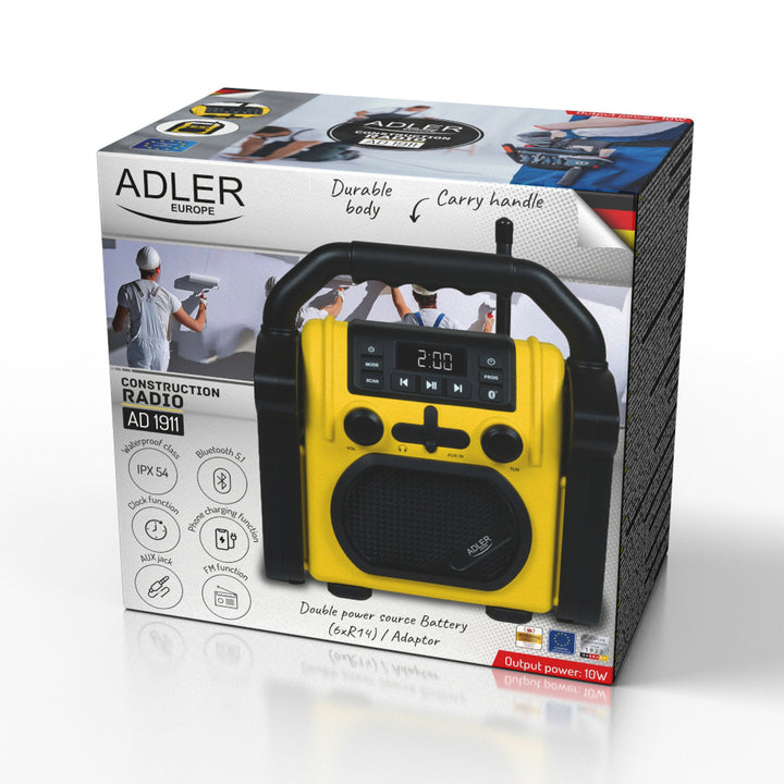 Радио Adler за строителни обекти, Bluetooth 5.1, IPX 54, мощност 10 W, AD 1911
